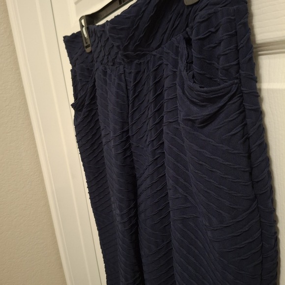 🍂3/$15 Chico's Weekends Large Navy High Rise Pull On Textured Capri Pants - Picture 11 of 13